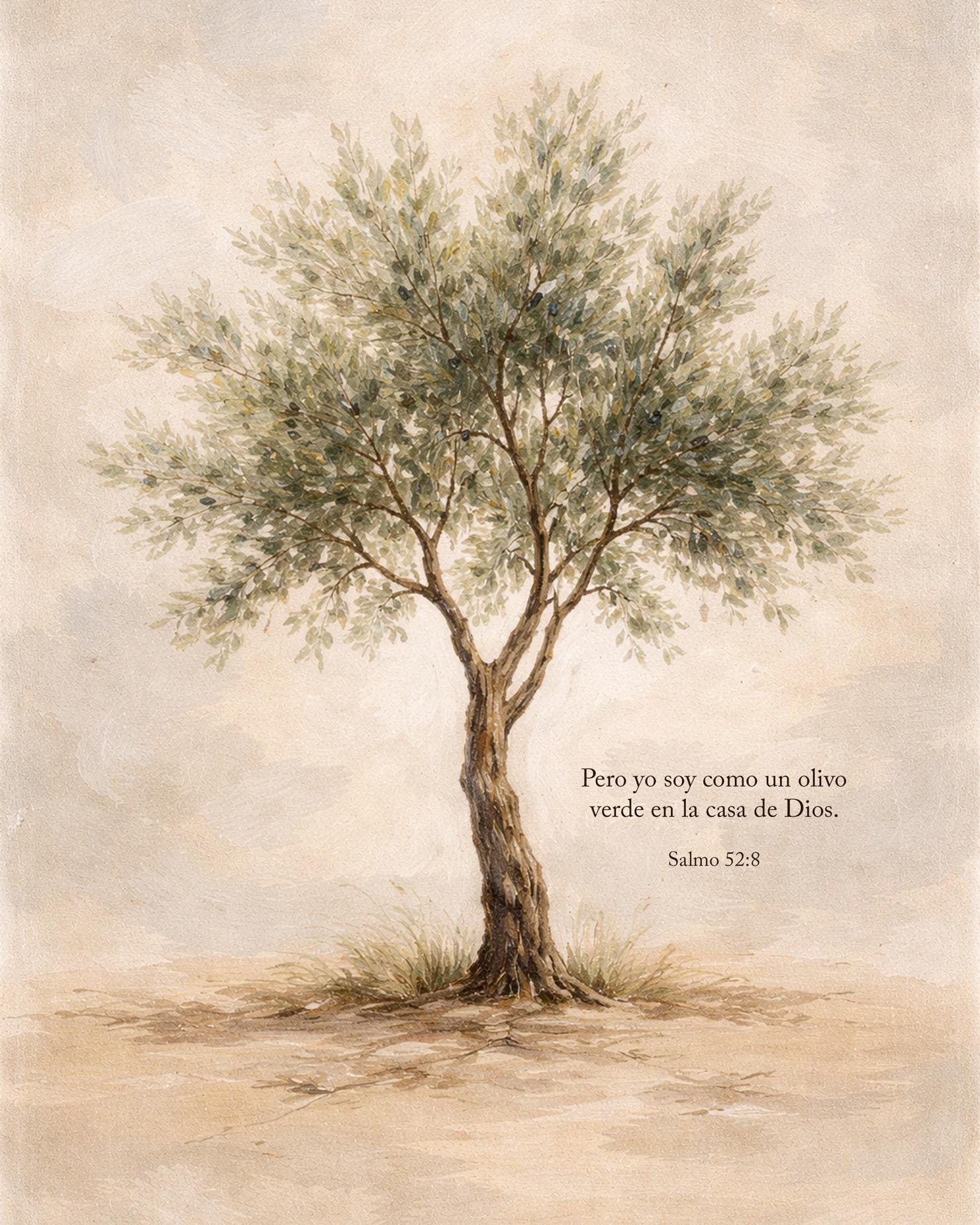 Christian Wall Art Psalm 52:8 Olive Tree Bible Verse Print | English/Spanish Scripture Wall Decor | Botanical Faith Wall Print