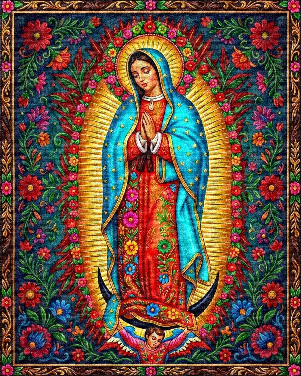 Our Lady of Guadalupe Folk Art Print | Colorful Mexican Wall Art, Virgen de Guadalupe Decor