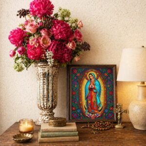 Our Lady of Guadalupe Folk Art Print | Colorful Mexican Wall Art, Virgen de Guadalupe Decor