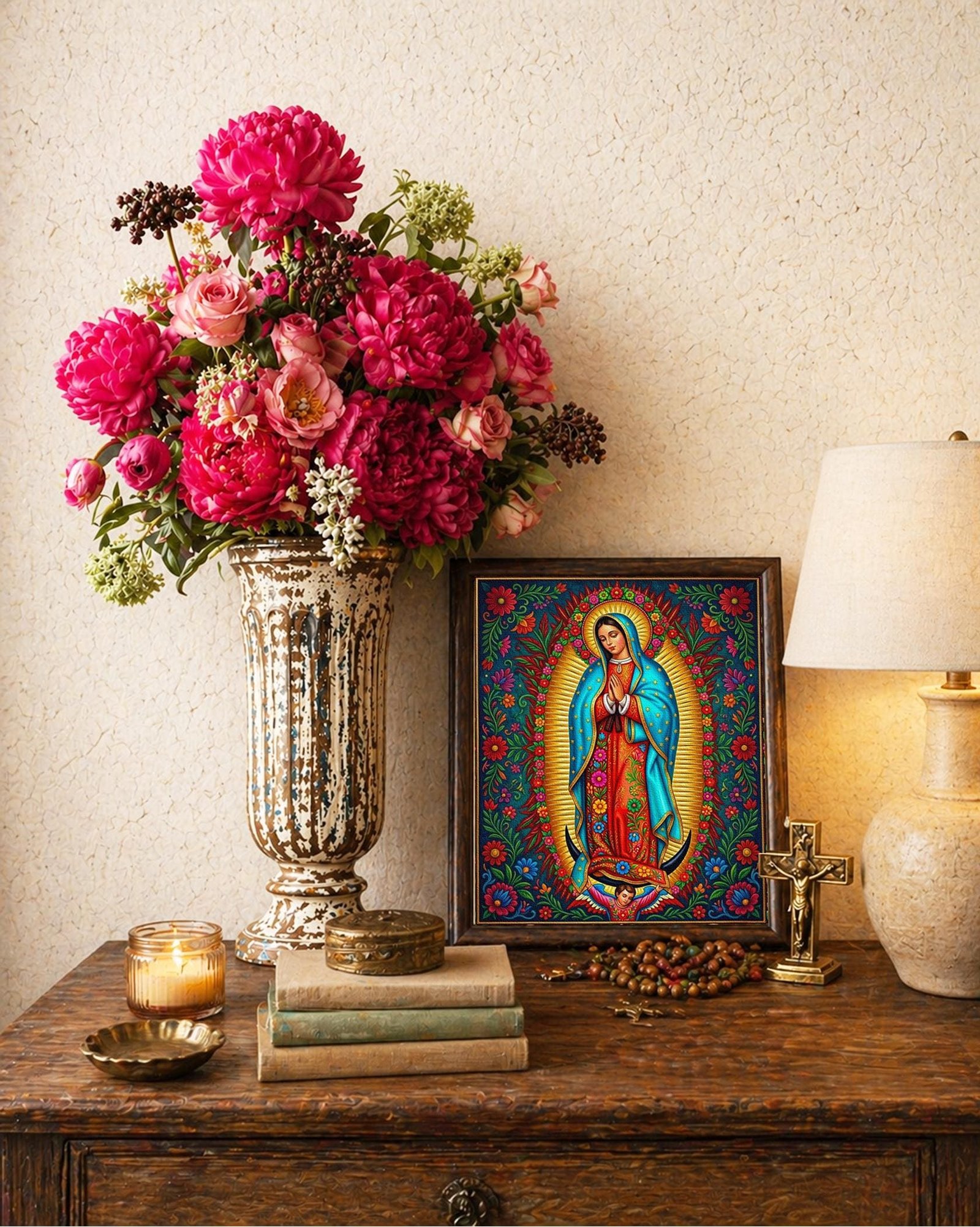 Our Lady of Guadalupe Folk Art Print | Colorful Mexican Wall Art, Virgen de Guadalupe Decor
