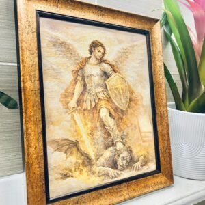 Saint Michael the Archangel Print | Canvas Texture Wall Art, Christian Faith Decor