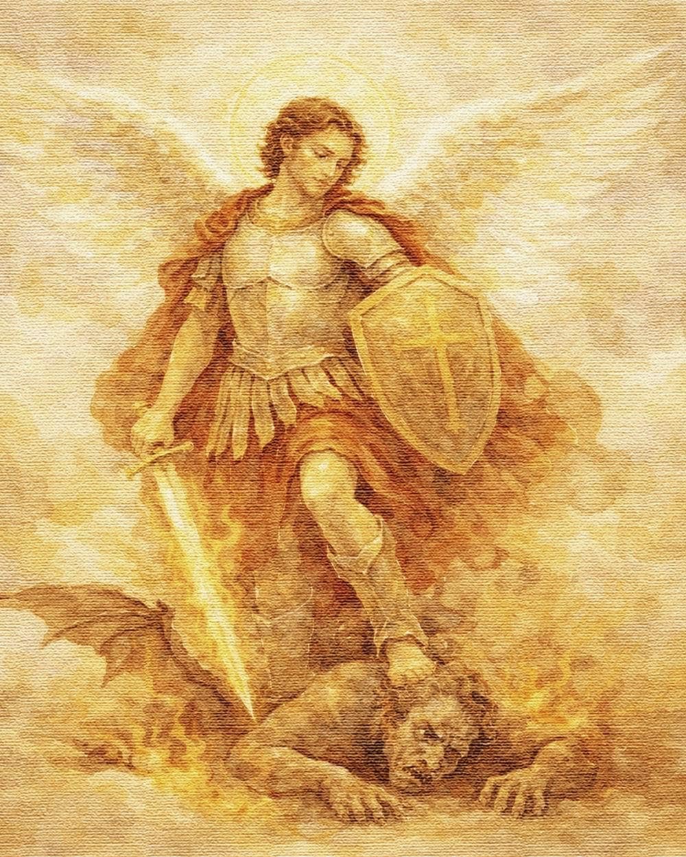 Saint Michael the Archangel Print | Canvas Texture Wall Art, Christian Faith Decor