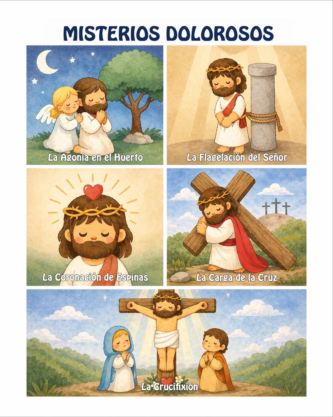 Kids Rosary Mysteries Print | Catholic Nursery Wall Art, Rosary Prayer Guide for Children