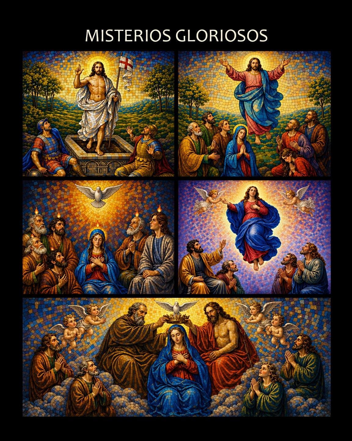 Mosaic Rosary Mysteries Print | Catholic Wall Art, Rosary Prayer Guide, Christian Home Decor