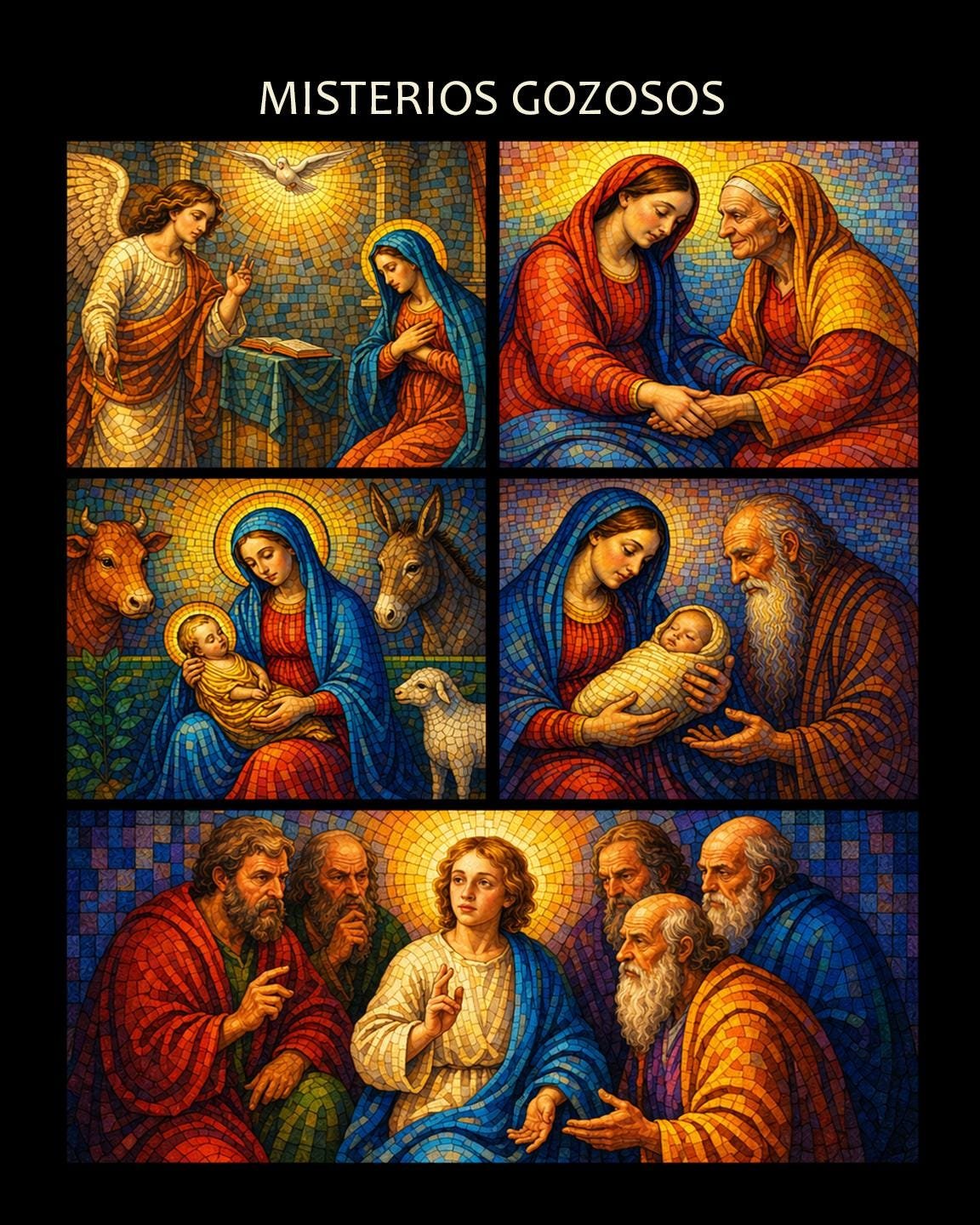 Mosaic Rosary Mysteries Print | Catholic Wall Art, Rosary Prayer Guide, Christian Home Decor