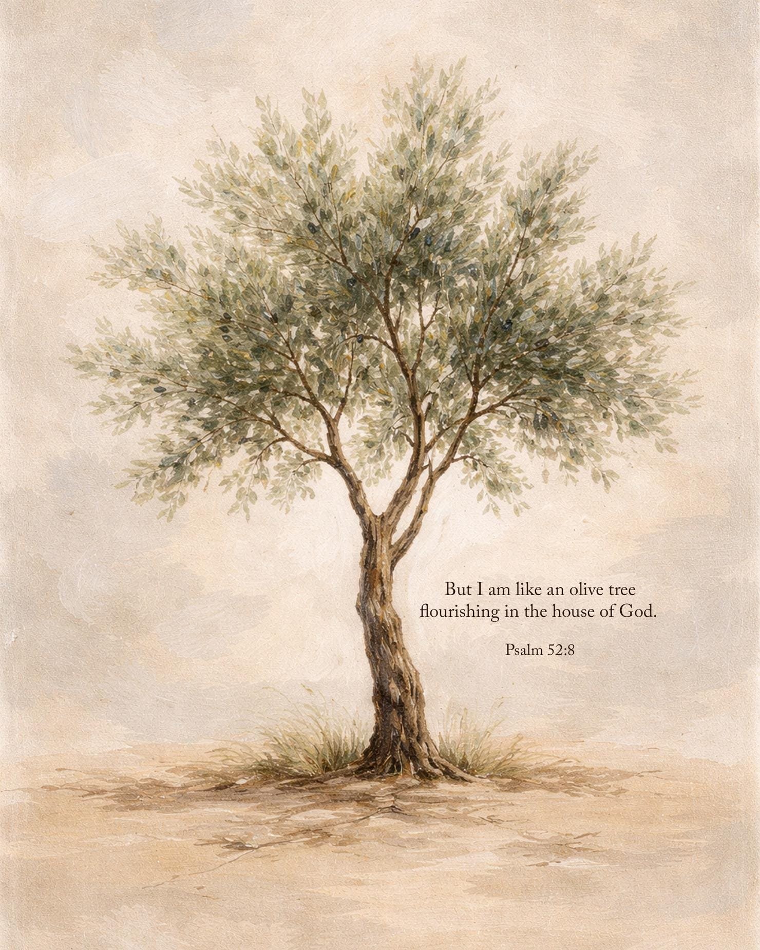 Christian Wall Art Psalm 52:8 Olive Tree Bible Verse Print | English/Spanish Scripture Wall Decor | Botanical Faith Wall Print