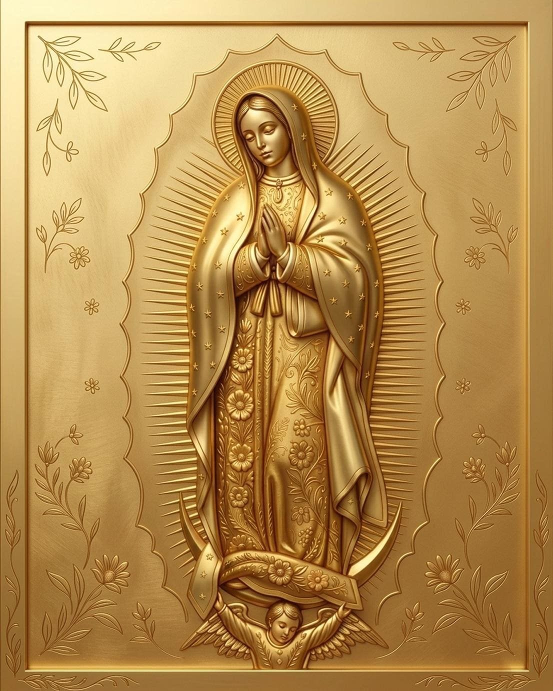 Gold Our Lady of Guadalupe Print | Wall Art, Virgen de Guadalupe Decor, Faith Wall Print