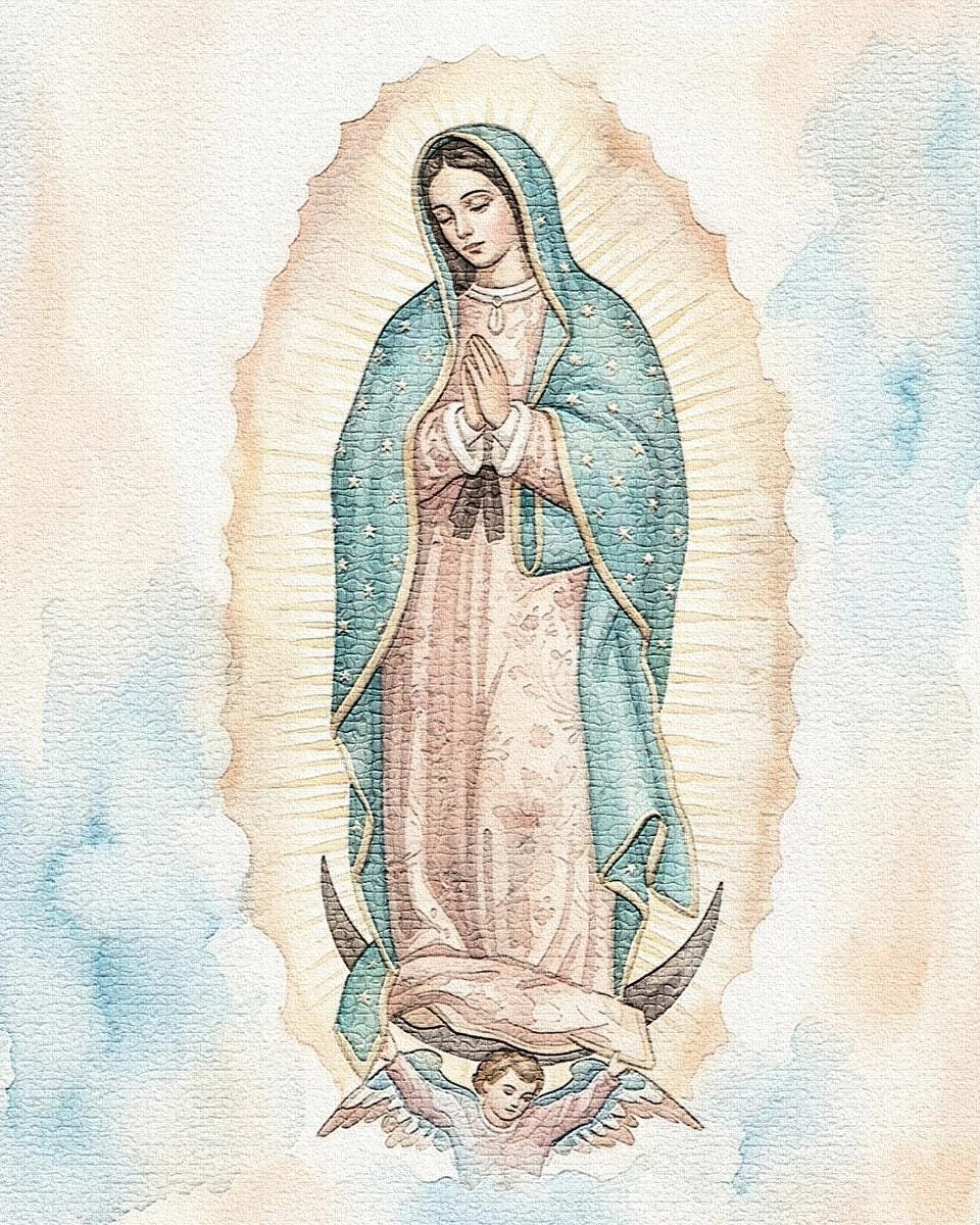 Our Lady of Guadalupe Watercolor Print | Wall Art, Virgen de Guadalupe Decor, Prayer Room Decor