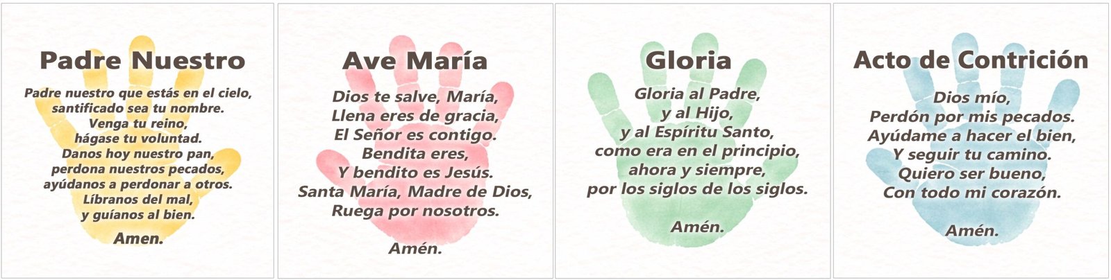 Kids Essential Catholic Prayer Print Bundle Handprint| Our Father, Hail Mary, Glory Be, & Act of Contrition | Nursery Bedroom Decor