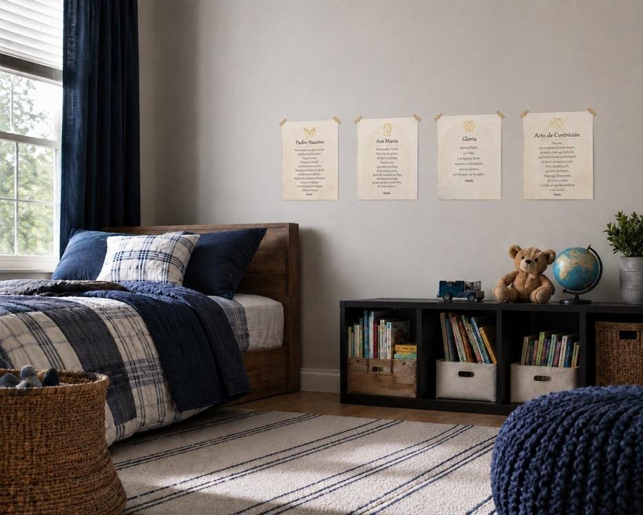 Kids Essential Prayer Bundle | English or Spanish Catholic Nursery Prayer Prints