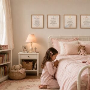 Kids Essential Prayer Bundle | English or Spanish Catholic Wall Art for Children