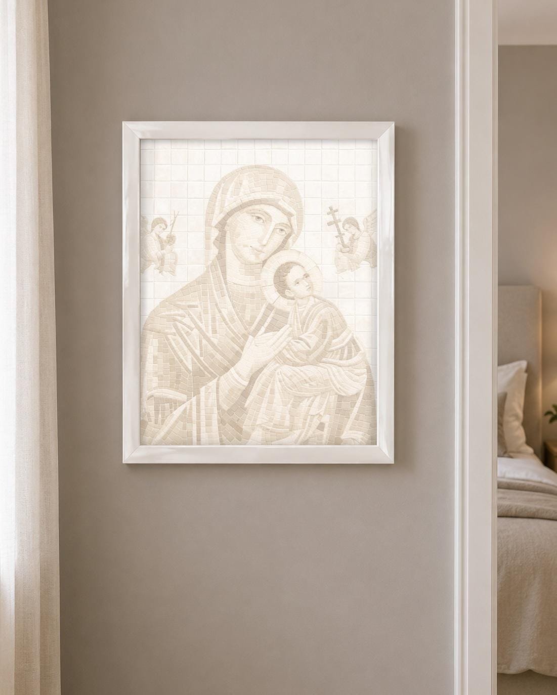 Virgin Mary and Child Mosaic Print | Tile Wall Art, Marian Decor, Faith Wall Print