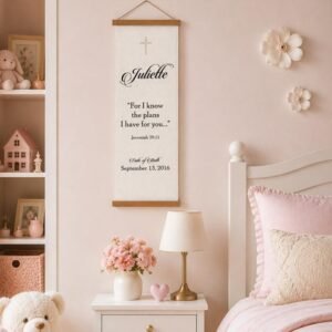 Jeremiah 29:11 Personalized Christian Kids Banner with Name & Birth Date | English or Spanish Nursery Decor, Baptism Gift