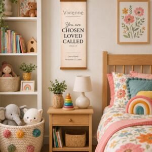 Personalized Christian Kids Banner with Name & Bible Verse | Custom English or Spanish Nursery Decor, Baptism and Baby Shower Gift
