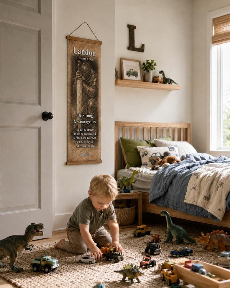 Personalized Christian Kids Banner with Name & Bible Verse | English or Spanish Nursery Decor