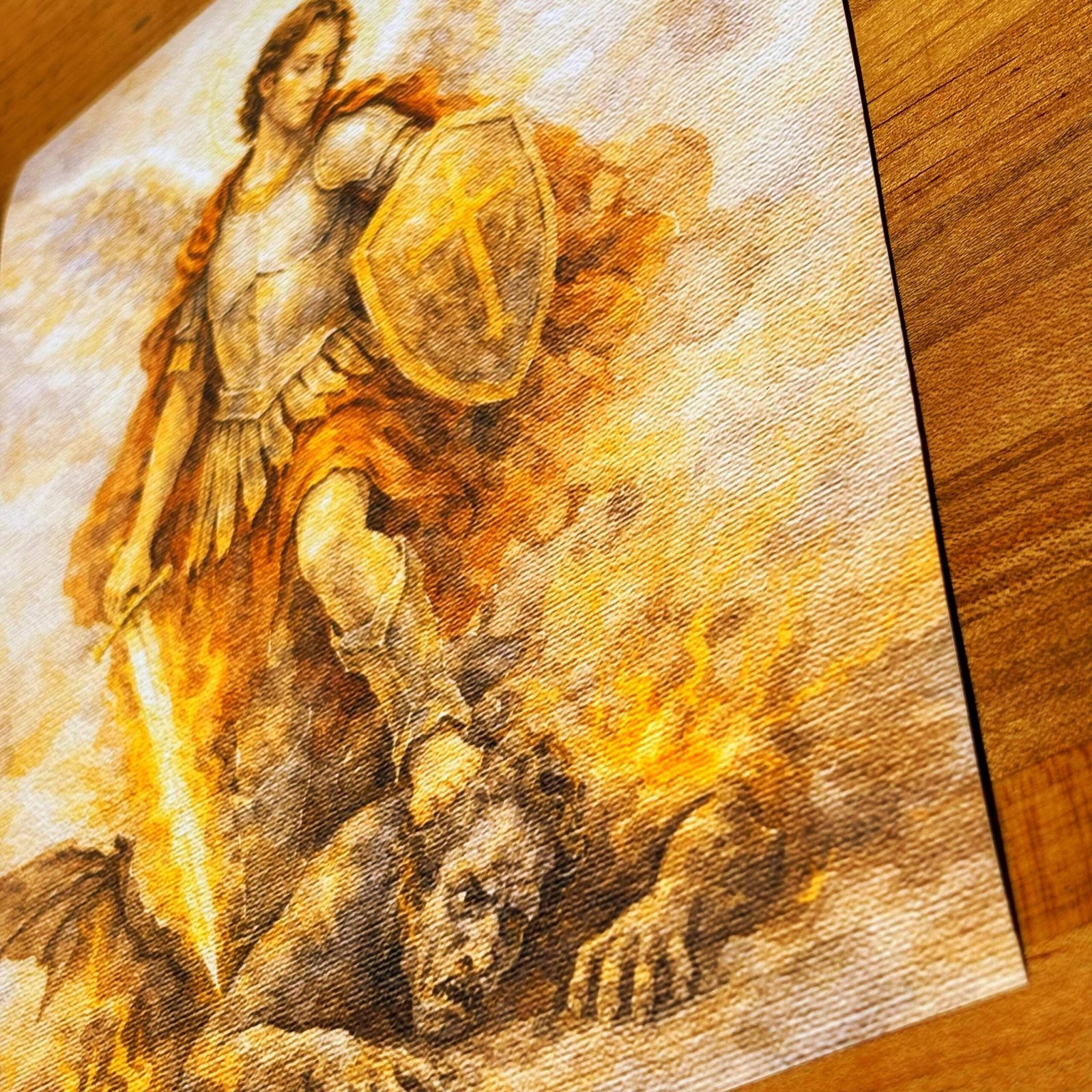 Saint Michael the Archangel Print | Canvas Texture Wall Art, Christian Faith Decor
