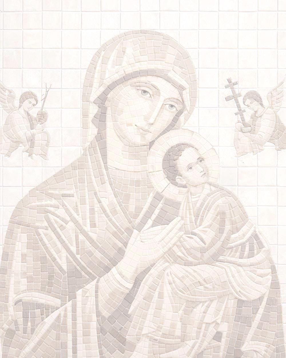 Virgin Mary and Child Mosaic Print | Tile Wall Art, Marian Decor, Faith Wall Print