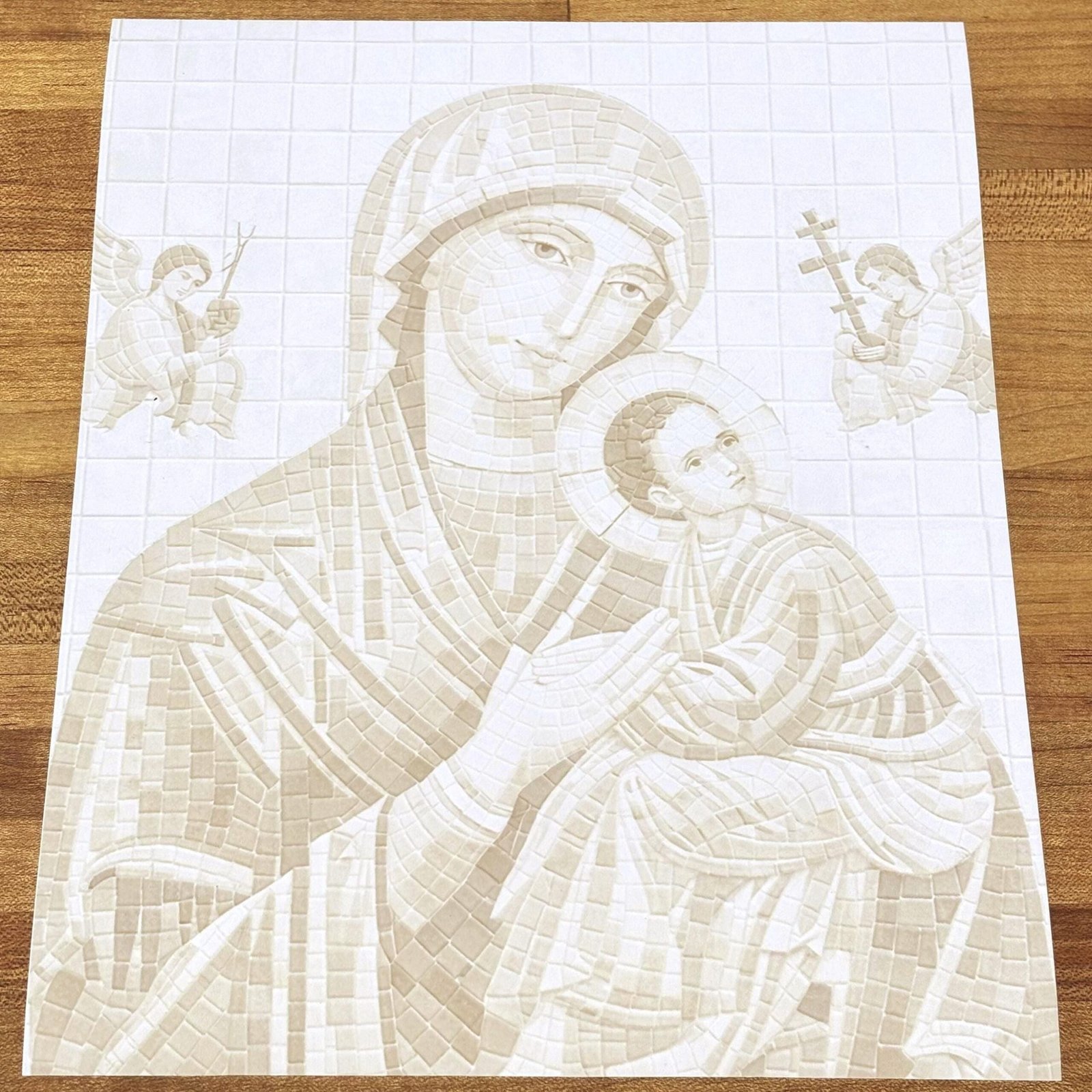 Virgin Mary and Child Mosaic Print | Tile Wall Art, Marian Decor, Faith Wall Print