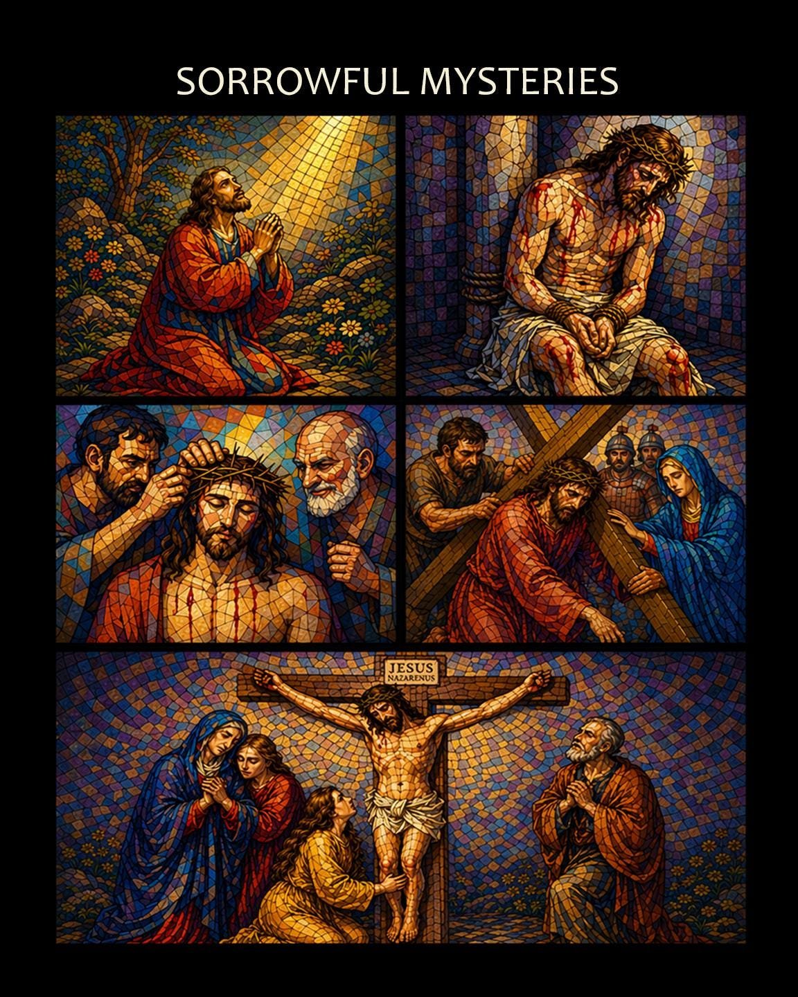 Mosaic Rosary Mysteries Print | Catholic Wall Art, Rosary Prayer Guide, Christian Home Decor