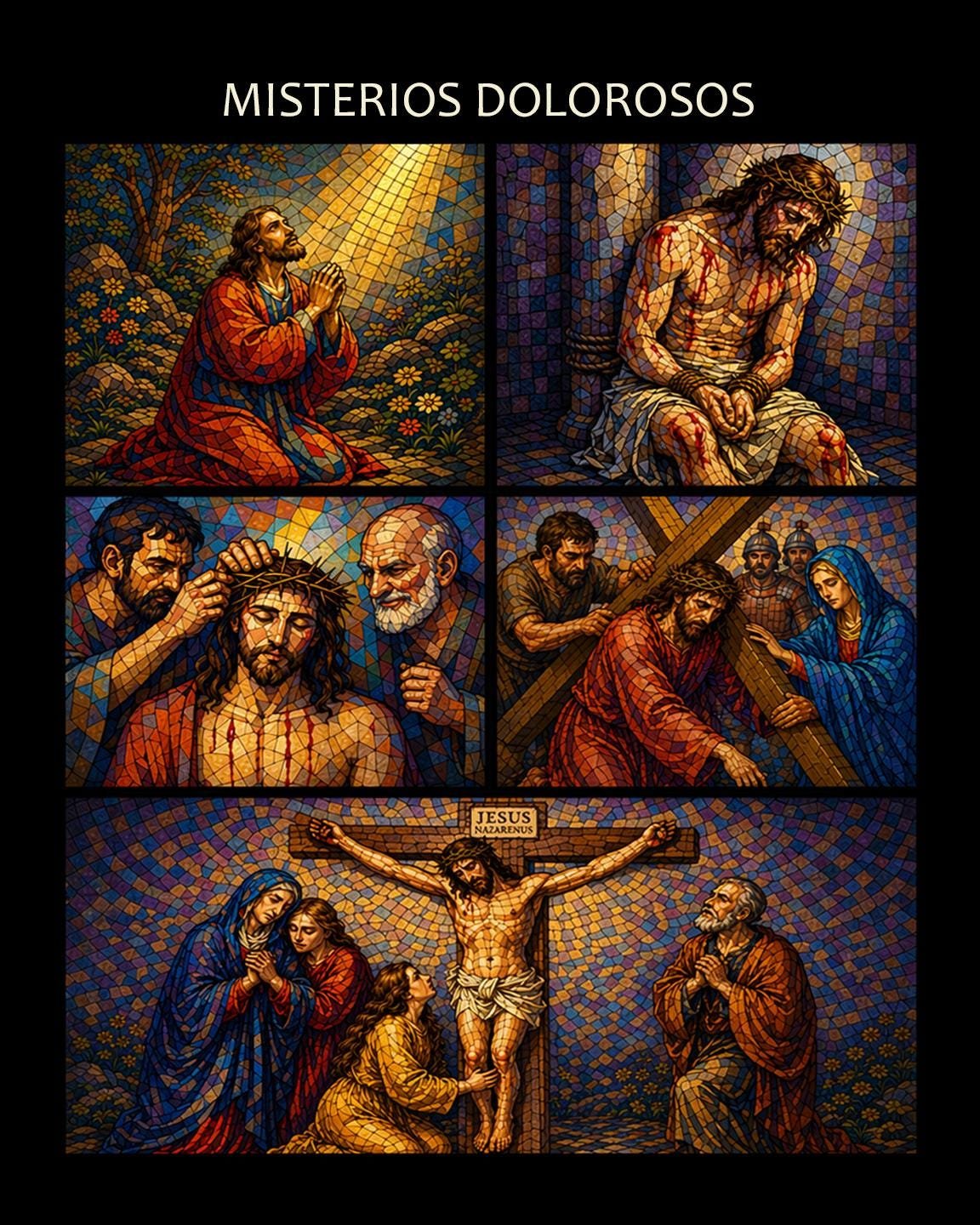 Mosaic Rosary Mysteries Print | Catholic Wall Art, Rosary Prayer Guide, Christian Home Decor