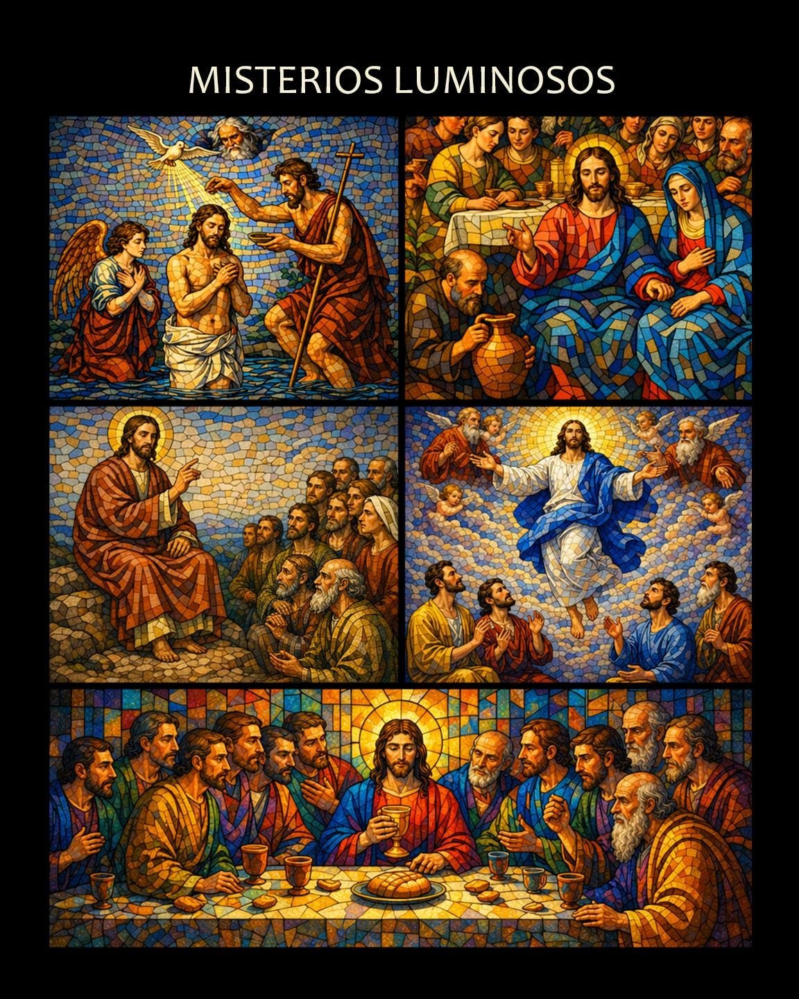 Mosaic Rosary Mysteries Print | Catholic Wall Art, Rosary Prayer Guide, Christian Home Decor