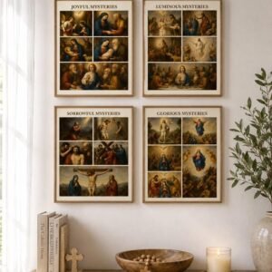 Traditional Rosary Mysteries Print | Wall Art, Rosary Prayer Guide, Faith Wall Print